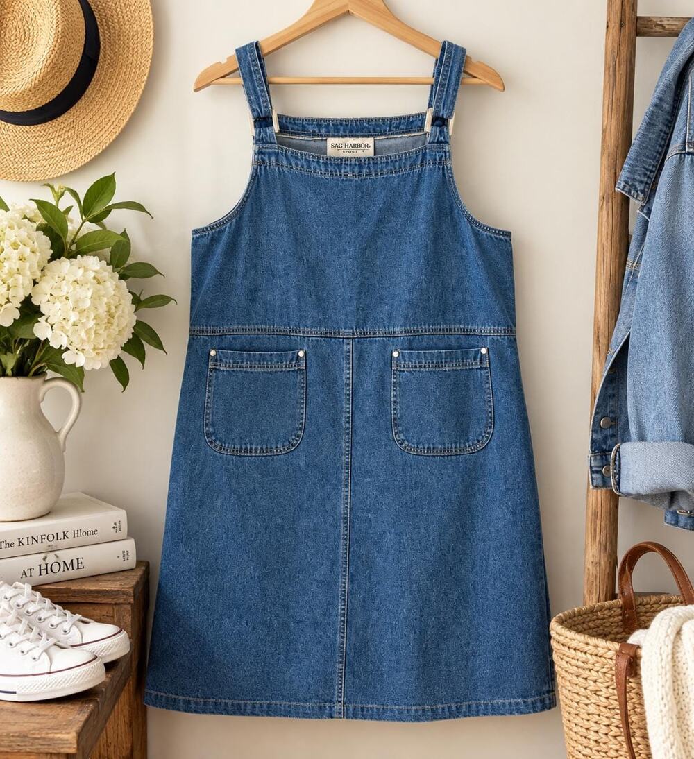 Vintage Sag Harbor Sport Denim Jumper Dress, 90s Pinafore Style XL